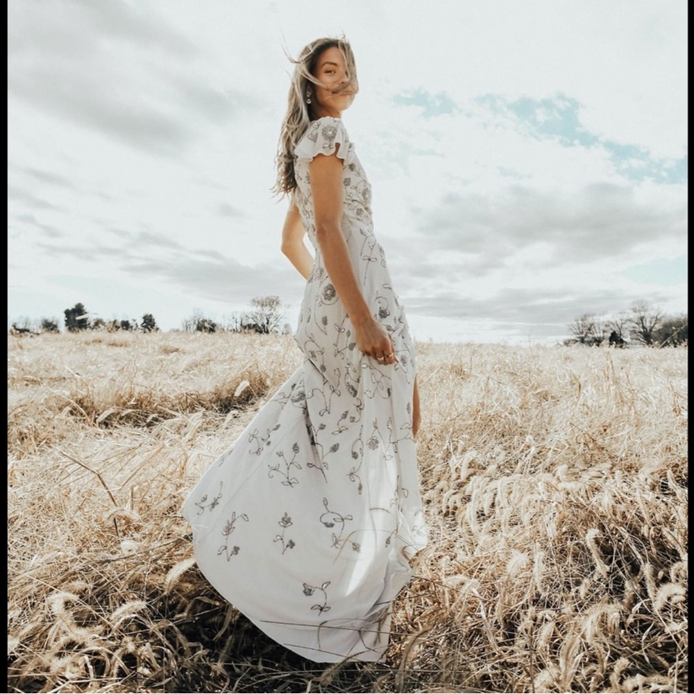 BHLDN Gray Maxi Dress with Silver Embroidery - Picture 6 of 10